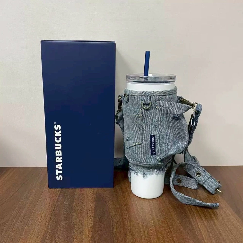 即將抵台🔥星巴克正品 丹寧杯套背袋＋1180ml白色不鏽鋼冰霸杯✨丹寧星咖系列 中國限定 2026 3月新品-細節圖3