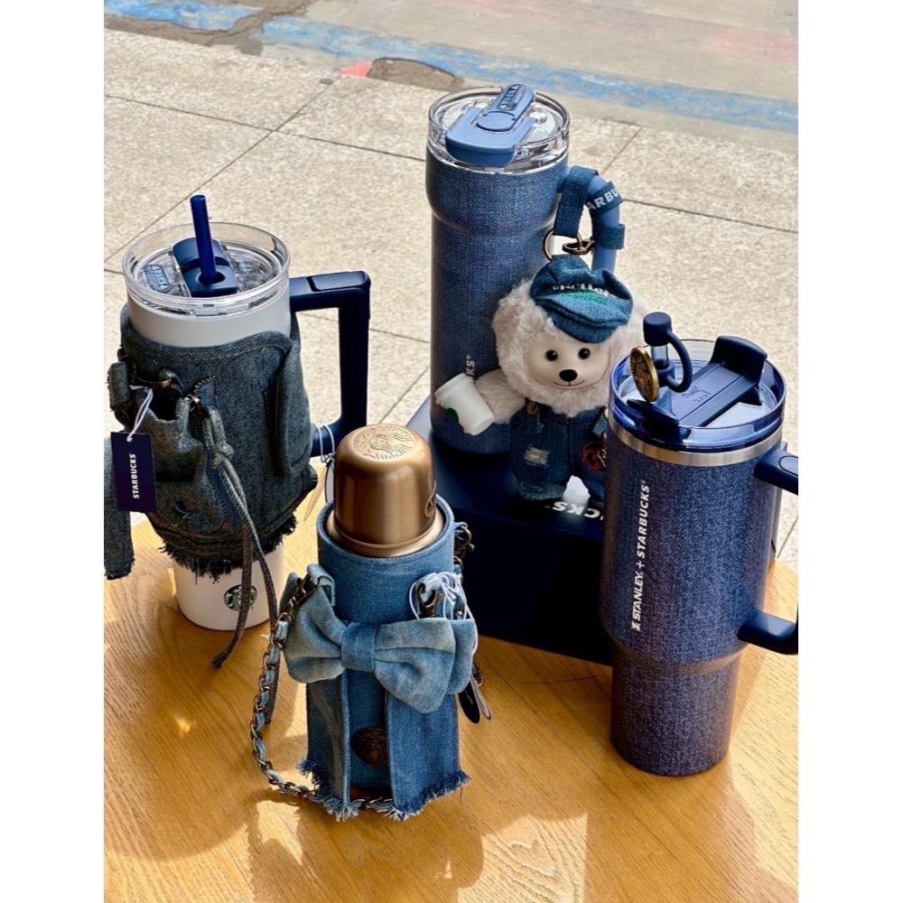 即將抵台🔥星巴克正品 丹寧蝴蝶結杯套鏈條＋460ml不鏽鋼復古銅金保溫杯✨丹寧星咖系列 中國限定 2026 3月新品-細節圖3