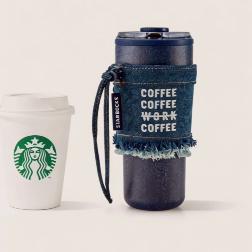 即將抵台🔥星巴克正品 丹寧刺繡流蘇金屬鏈杯套＋620ml不鏽鋼丹寧印花保溫杯 ✨丹寧星咖系列 中國限定 2026-規格圖9