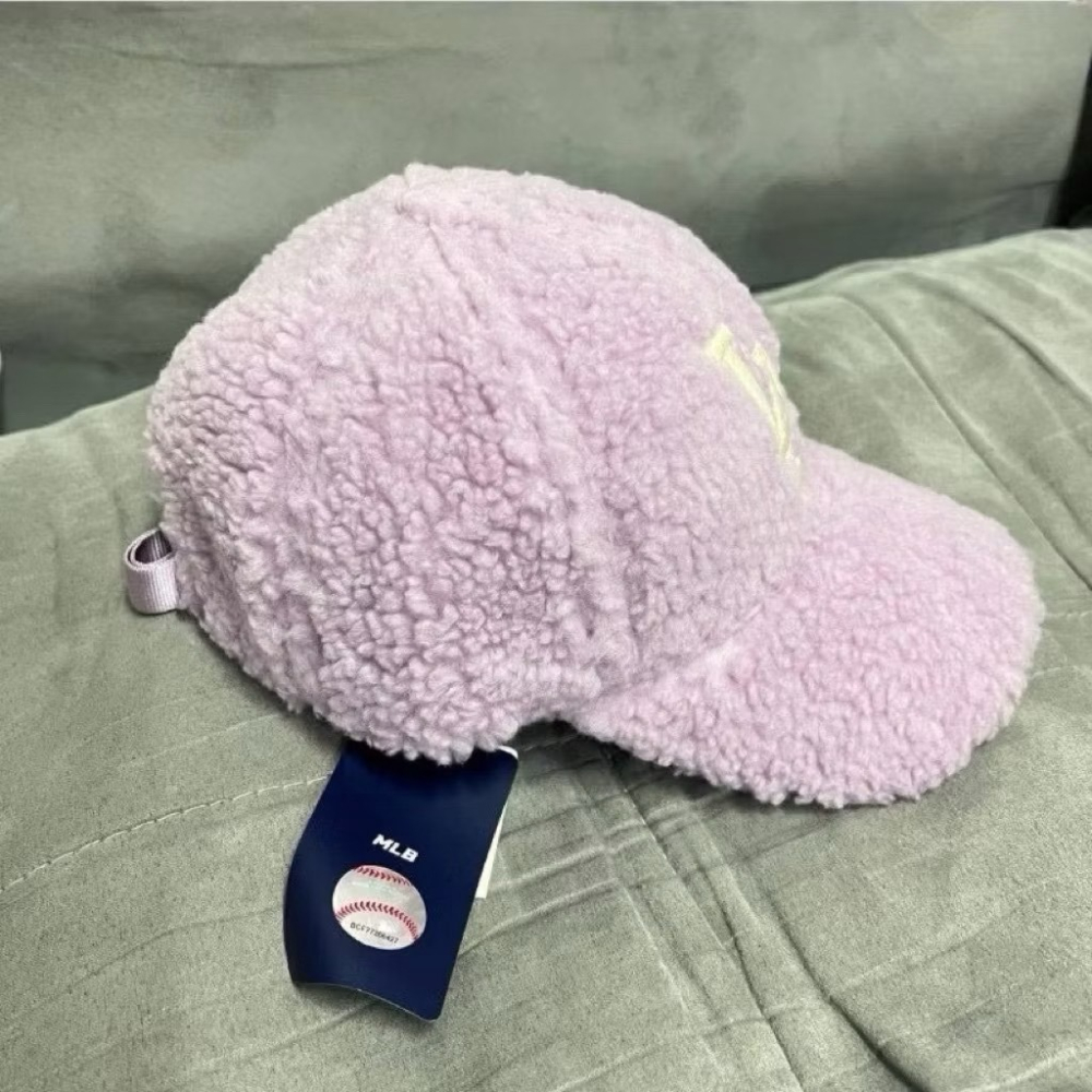 台中正品現貨⚡️ 韓國🇰🇷 薰衣草紫 奶紫MLB刺繡毛毛帽 老帽 棒球帽 LA 小羔羊🐑可調頭圍-細節圖9