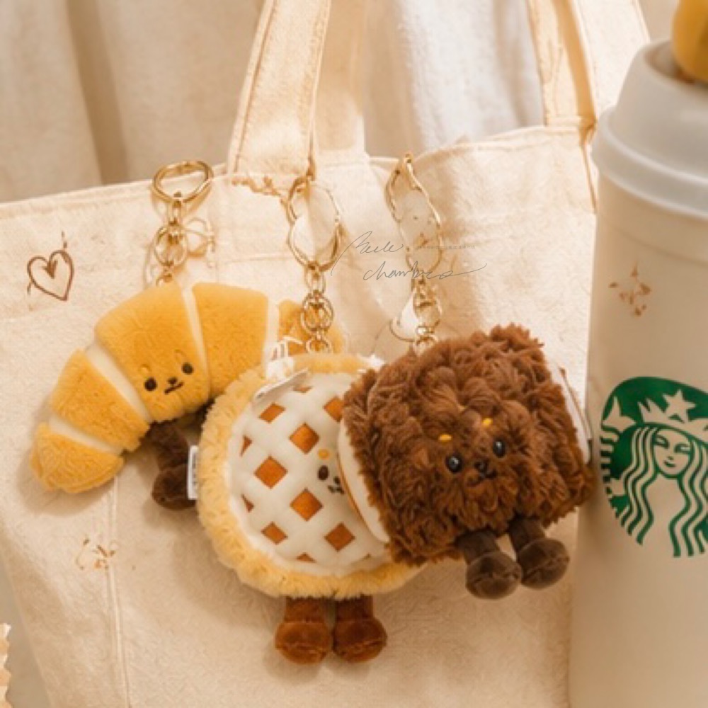 台中正品現貨⚡️星巴克 可頌🥐牛角包 瑞士捲 蘋果派 麵包 蛋糕 STARBUCKS 聖誕節 毛絨 掛飾 掛件 鑰匙扣-細節圖11