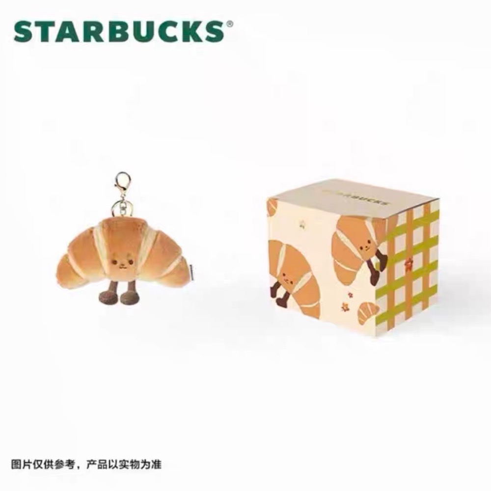 台中正品現貨⚡️星巴克 可頌🥐牛角包 瑞士捲 蘋果派 麵包 蛋糕 STARBUCKS 聖誕節 毛絨 掛飾 掛件 鑰匙扣-規格圖11