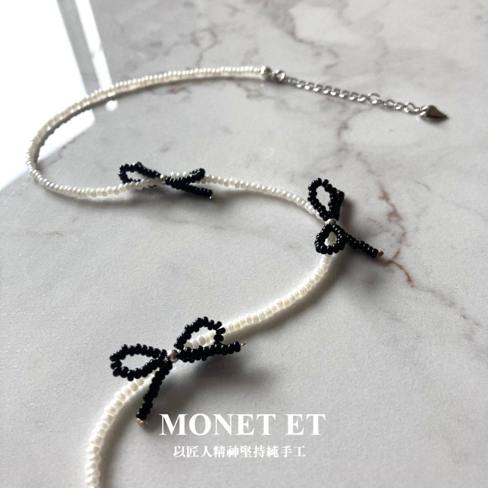 項鍊MONET ET原創設計手作~小米珠甜酷風黑蝴蝶結項鍊-細節圖2