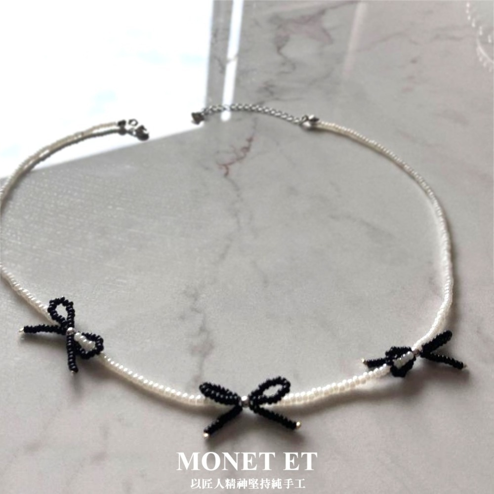 項鍊MONET ET原創設計手作~小米珠甜酷風黑蝴蝶結項鍊-細節圖3