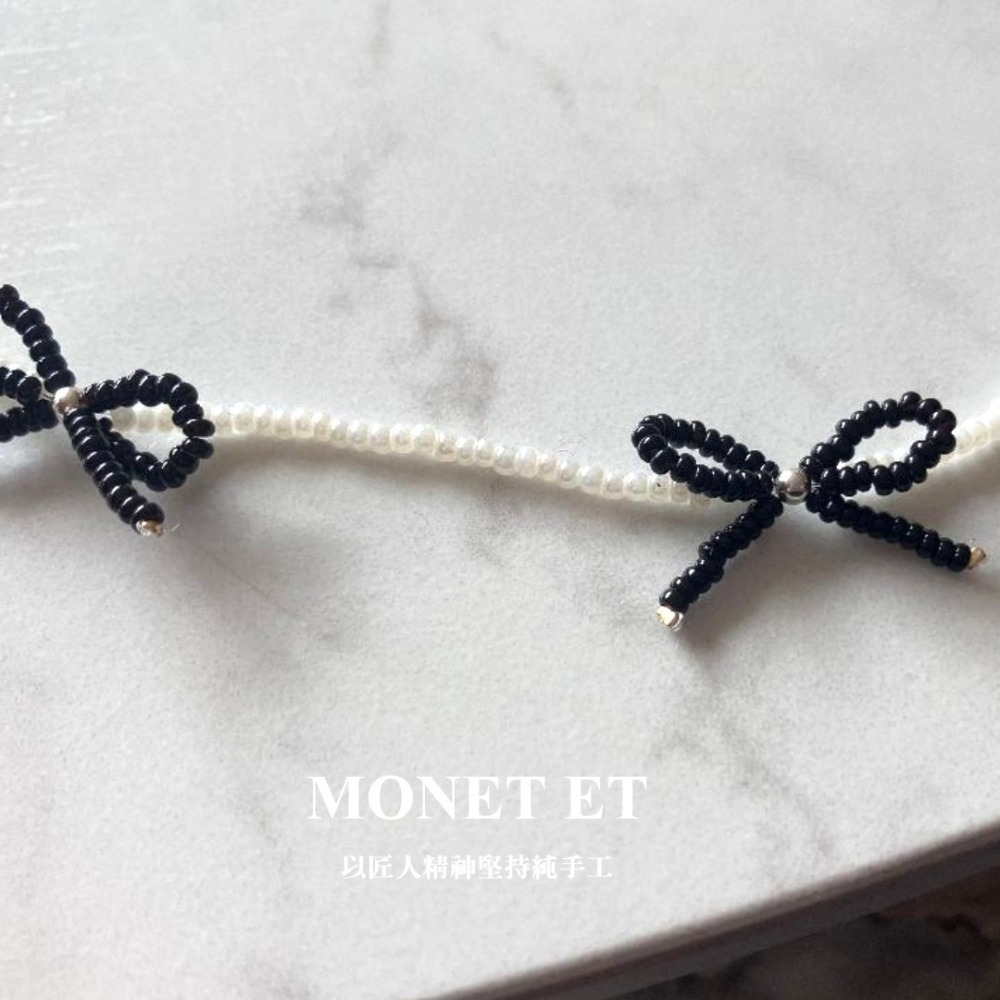 項鍊MONET ET原創設計手作~小米珠甜酷風黑蝴蝶結項鍊-細節圖4