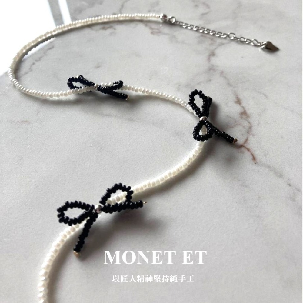 項鍊MONET ET原創設計手作~小米珠甜酷風黑蝴蝶結項鍊-細節圖5
