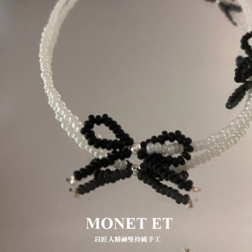 項鍊MONET ET原創設計手作~小米珠甜酷風黑蝴蝶結項鍊-細節圖8