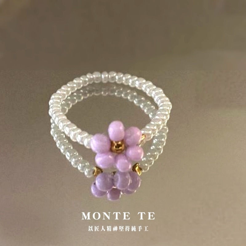 戒指MONTE TE原創設計手作~紫色串珠小花戒指-細節圖2