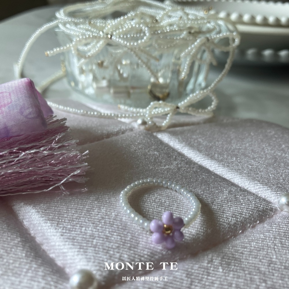戒指MONTE TE原創設計手作~紫色串珠小花戒指-細節圖4