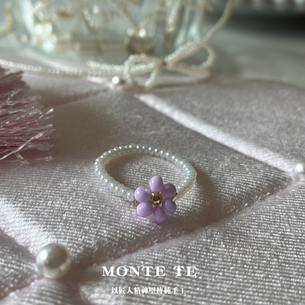 戒指MONTE TE原創設計手作~紫色串珠小花戒指-細節圖5