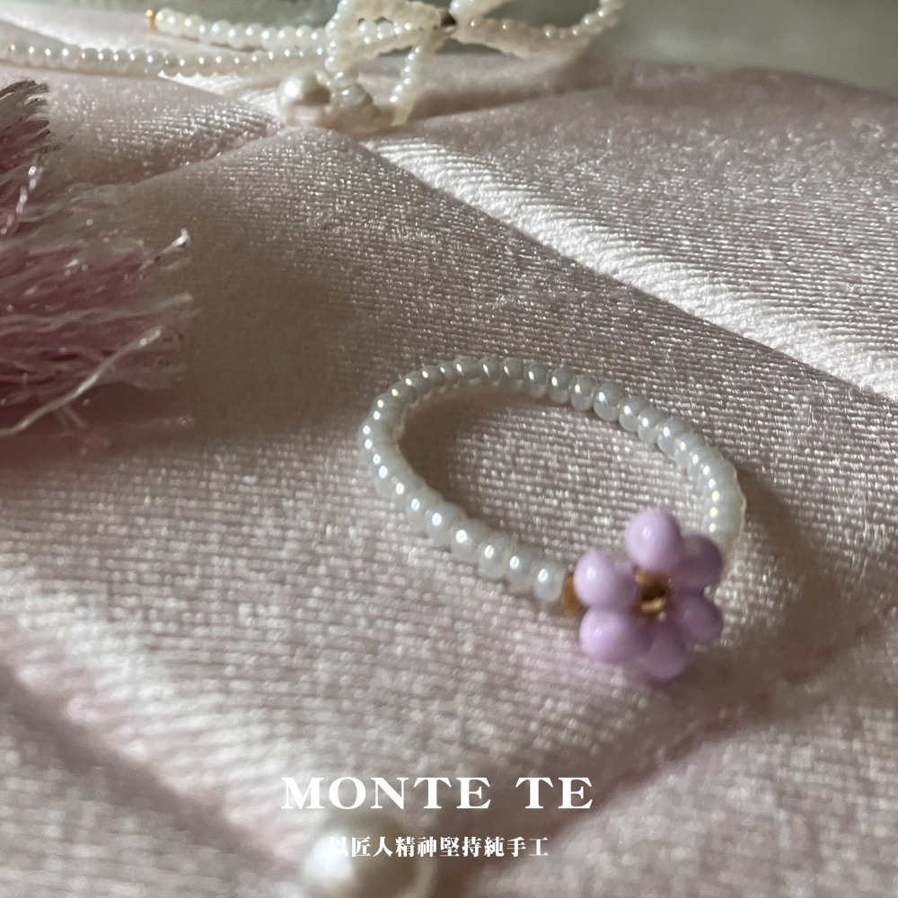 戒指MONTE TE原創設計手作~紫色串珠小花戒指-細節圖6