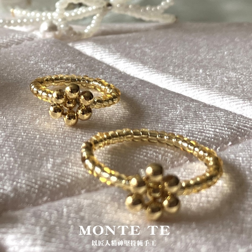 MONTE TE原創設計手作~金色串珠小花戒指-細節圖2