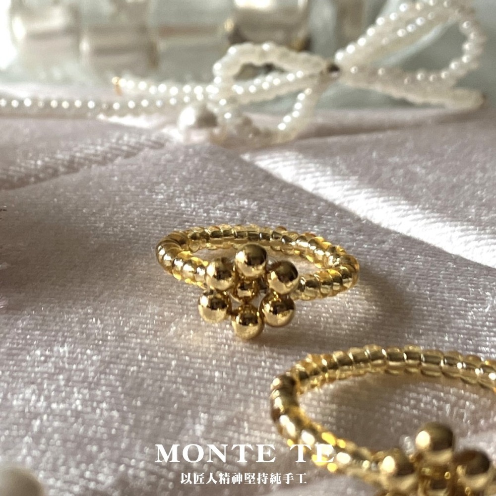 MONTE TE原創設計手作~金色串珠小花戒指-細節圖3