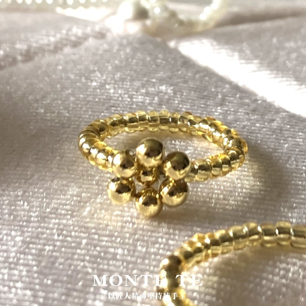 MONTE TE原創設計手作~金色串珠小花戒指-細節圖4