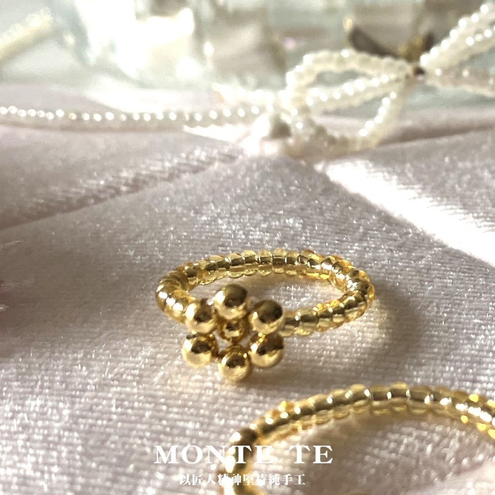 MONTE TE原創設計手作~金色串珠小花戒指-細節圖5