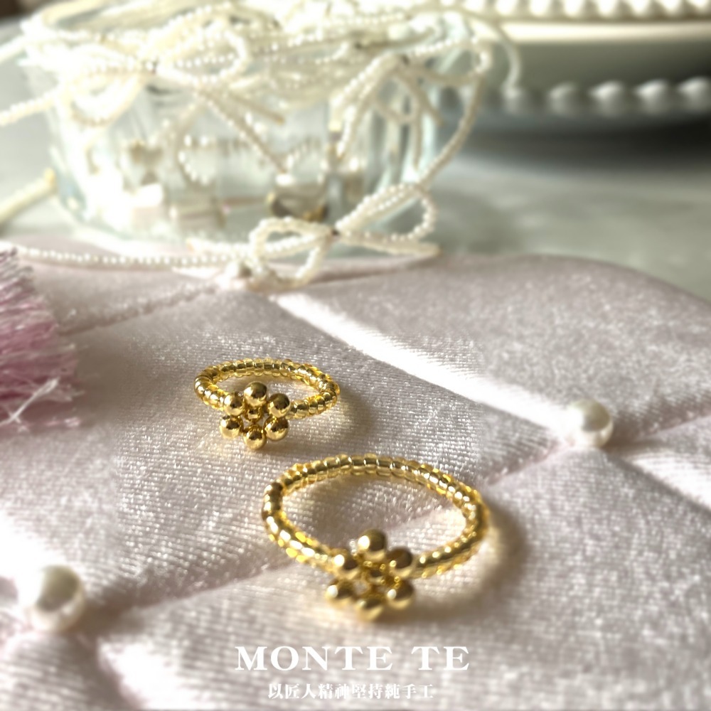 MONTE TE原創設計手作~金色串珠小花戒指-細節圖6