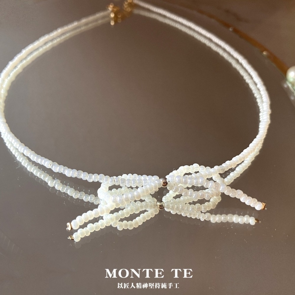 項鍊MONET ET原創設計手作~芭蕾風小米珠蝴蝶結項鍊-細節圖2
