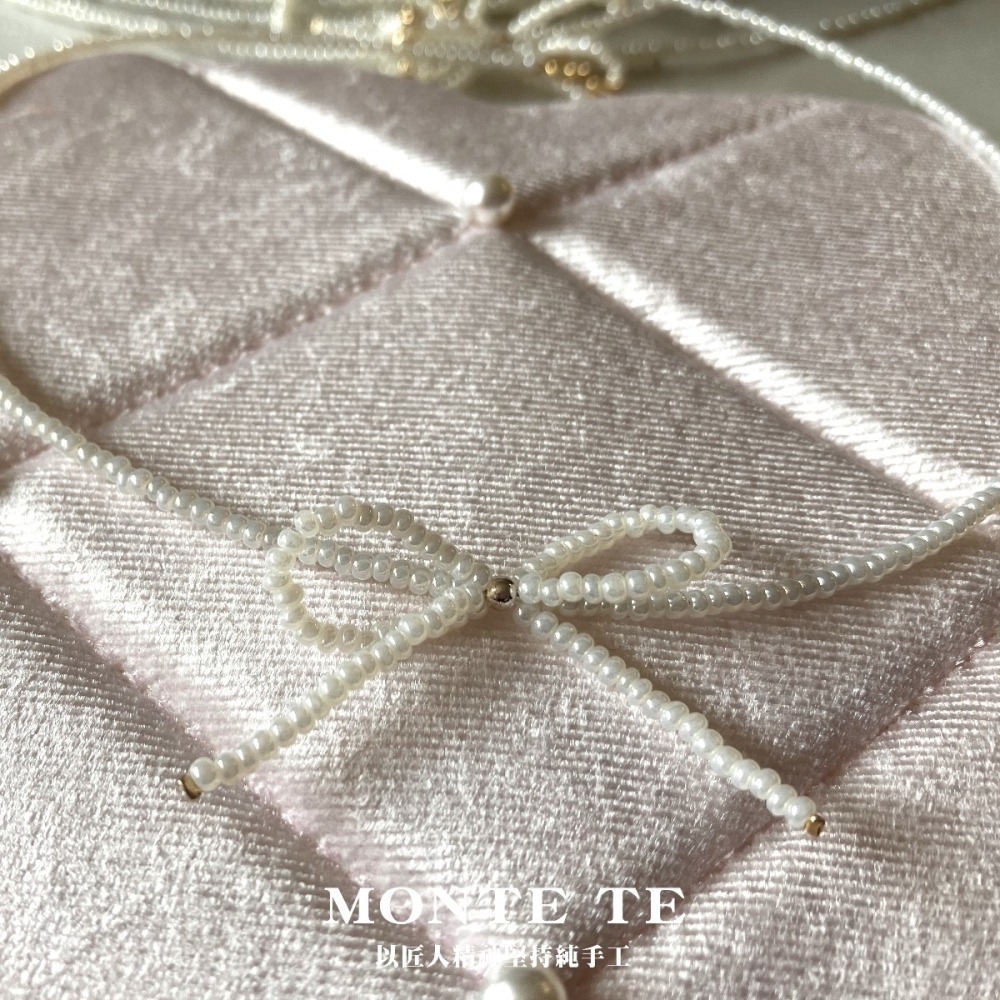 項鍊MONET ET原創設計手作~芭蕾風小米珠蝴蝶結項鍊-細節圖3
