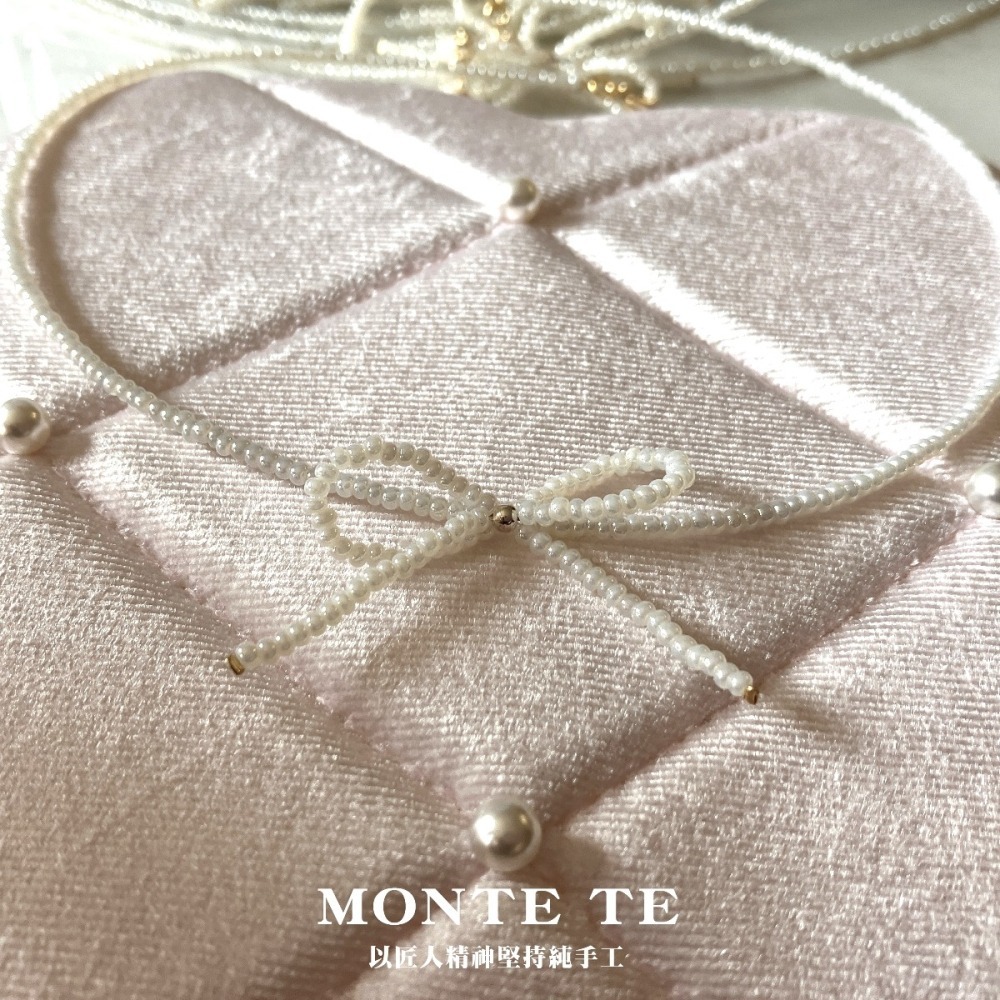 項鍊MONET ET原創設計手作~芭蕾風小米珠蝴蝶結項鍊-細節圖4