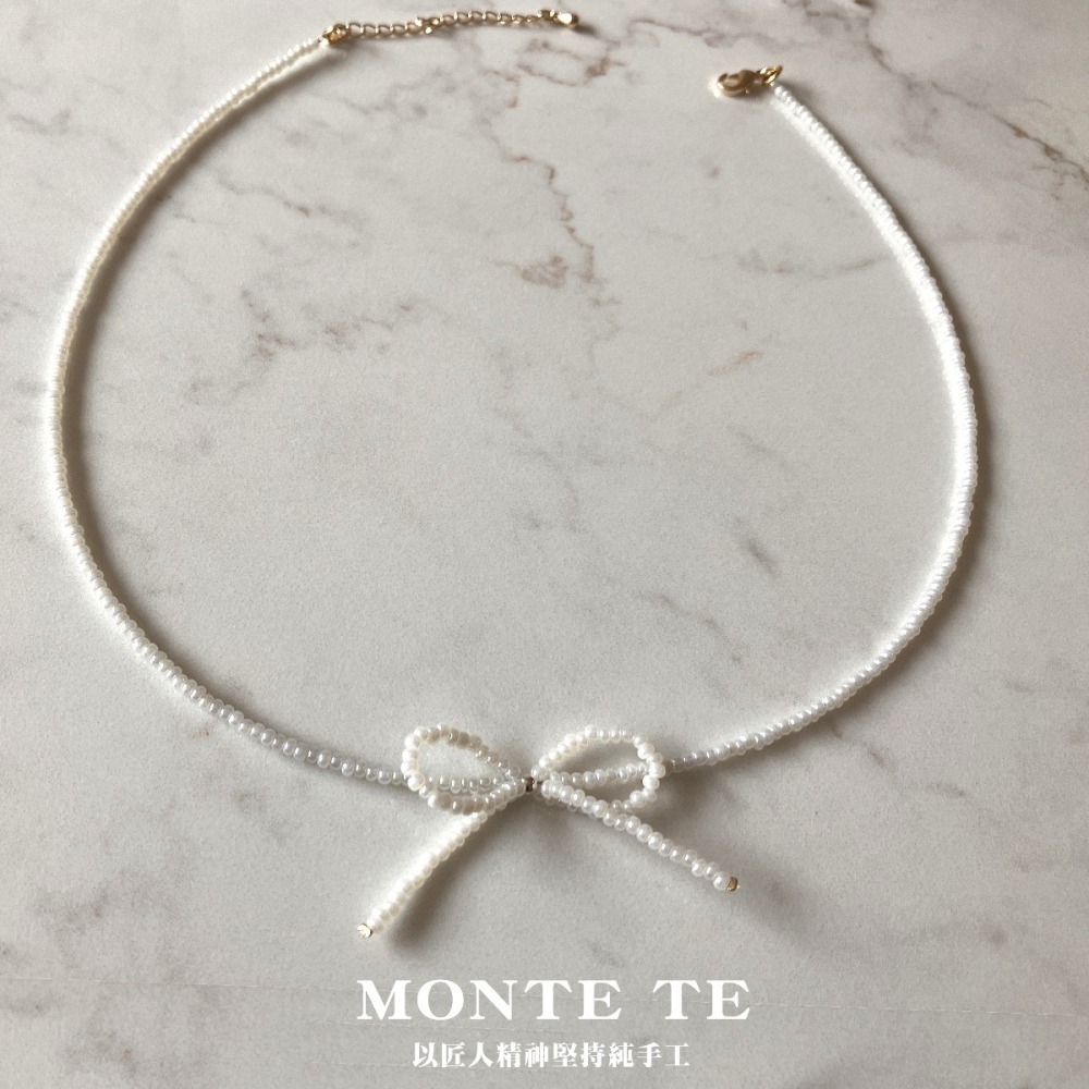 項鍊MONET ET原創設計手作~芭蕾風小米珠蝴蝶結項鍊-細節圖6