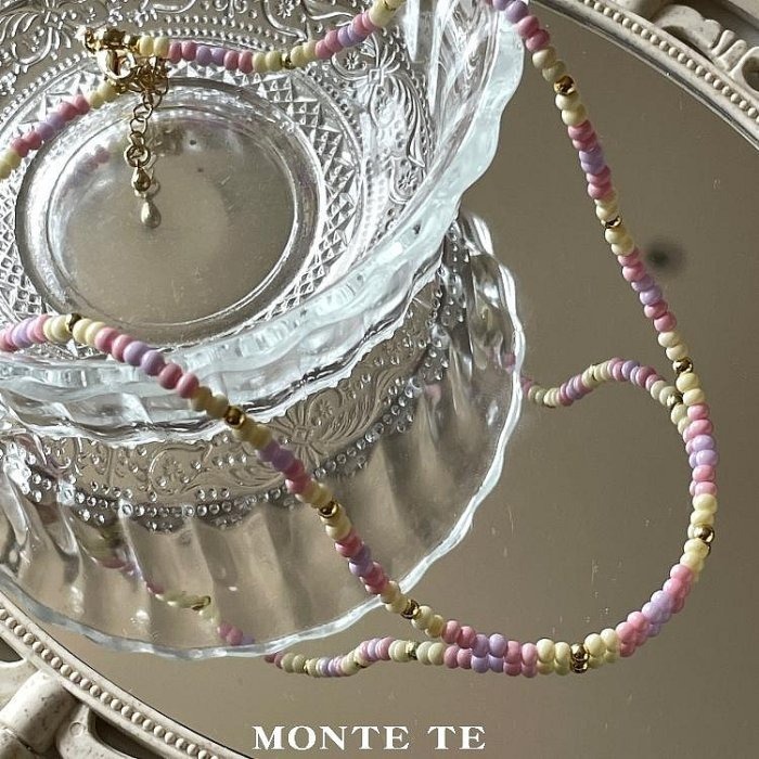 項鍊【MONTE TE手作飾品】奶油色系小珠撞金珠項鍊-現貨-細節圖6