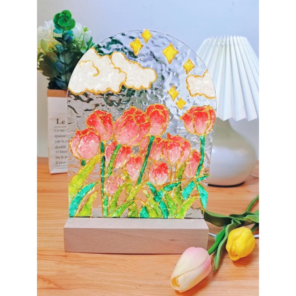 水波紋氛圍感小夜燈 DIY水波紋透明亞克力板玻璃畫 小夜燈 DIY材料包-細節圖2