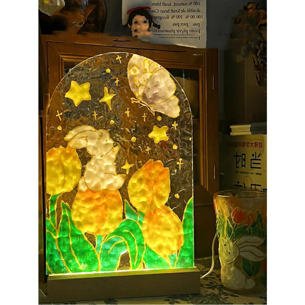 水波紋氛圍感小夜燈 DIY水波紋透明亞克力板玻璃畫 小夜燈 DIY材料包-細節圖4