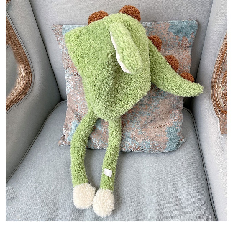 韓國搞怪可愛卡通恐龍造型毛絨 護耳帽 女 冬季加厚保暖防寒套頭帽子 帽子 毛帽 恐龍 絨毛帽 帽子 防寒帽子-細節圖2