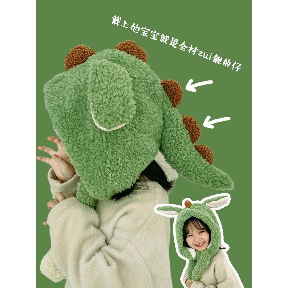 韓國搞怪可愛卡通恐龍造型毛絨 護耳帽 女 冬季加厚保暖防寒套頭帽子 帽子 毛帽 恐龍 絨毛帽 帽子 防寒帽子-細節圖3