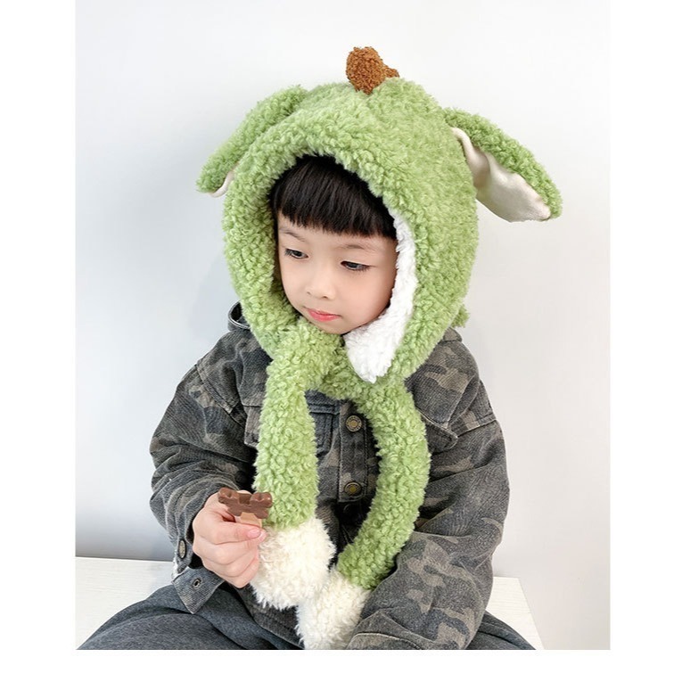 韓國搞怪可愛卡通恐龍造型毛絨 護耳帽 女 冬季加厚保暖防寒套頭帽子 帽子 毛帽 恐龍 絨毛帽 帽子 防寒帽子-細節圖4