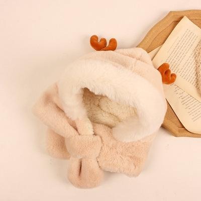 可愛毛絨聖誕嬰兒帽 寶寶護耳帽 小鹿帽  毛絨可愛帽 聖誕鹿角 圍巾 毛帽 帽子 禦寒 套頭 聖誕節 男童 女童 帽子-細節圖3