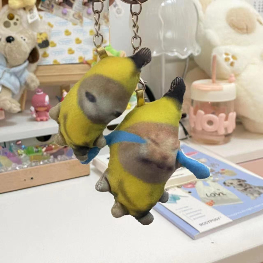 【ST🍓】香蕉貓 按壓有聲音 會說話 可憐貓 哭哭貓 搞笑吊飾 鑰匙圈 可愛 有趣 會說話-細節圖4