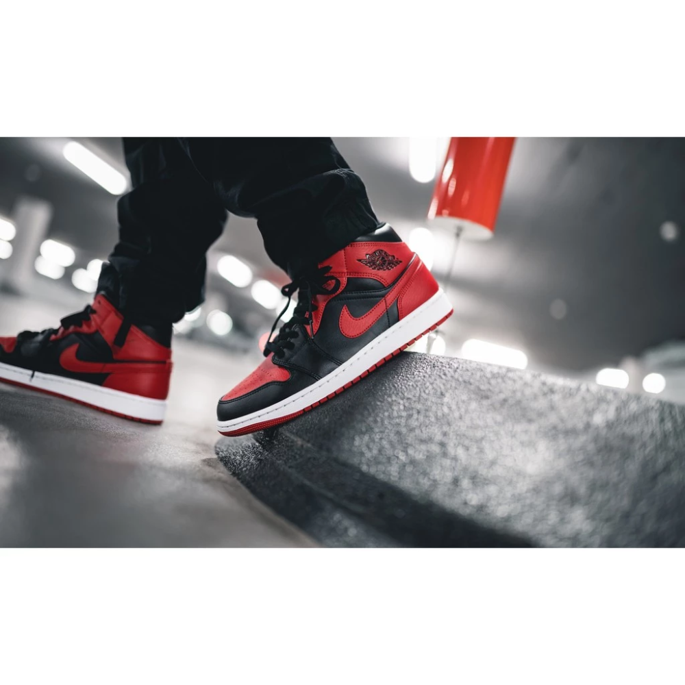 Air Jordan 1 Mid Bred 554724-074 AJ1 黑紅 禁穿 湘北配色-細節圖2