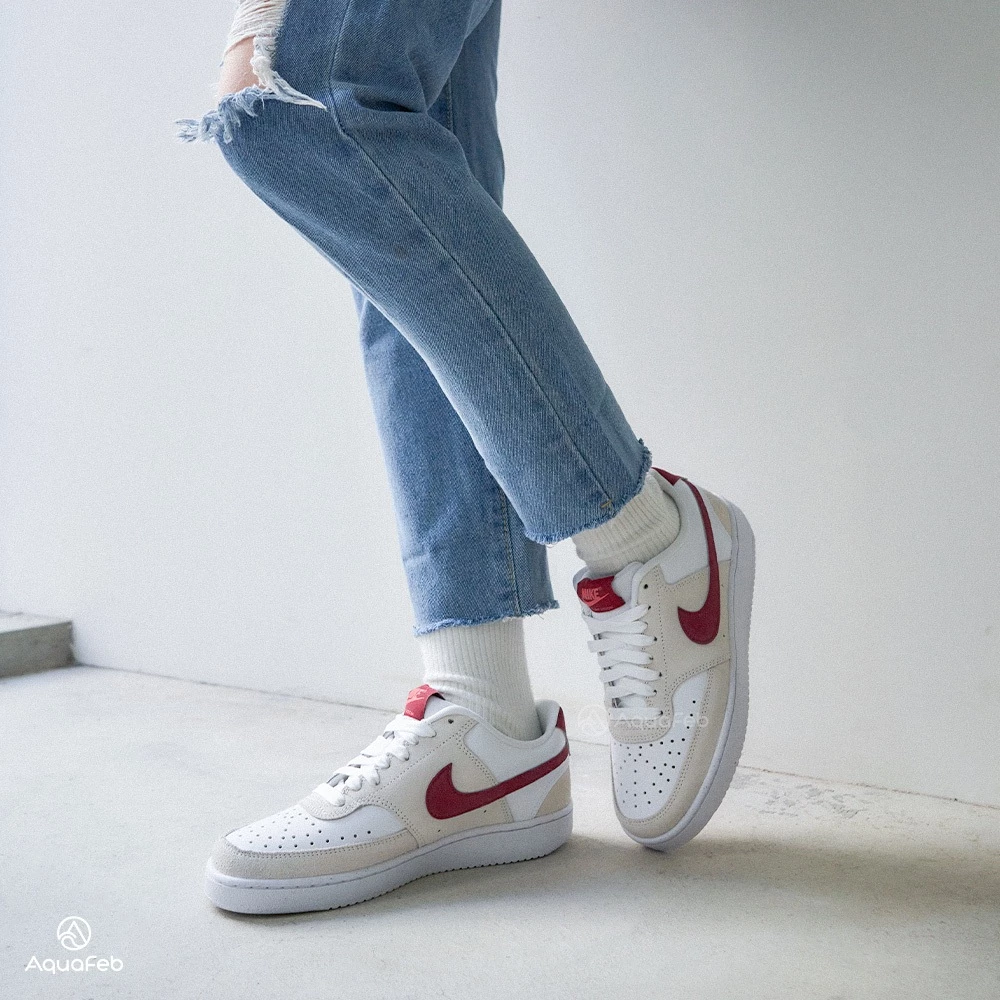 Nike W Court Vision Low 女 米白紅 低筒 基本款 運動 休閒鞋 FQ7628-100-細節圖3