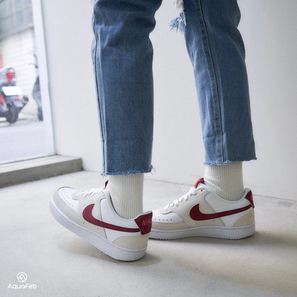 Nike W Court Vision Low 女 米白紅 低筒 基本款 運動 休閒鞋 FQ7628-100-細節圖4