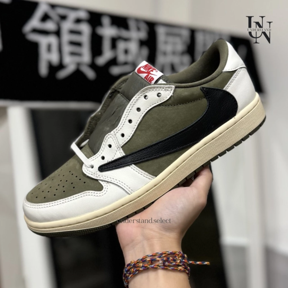 Travis Scott x Nike AJ1 Low OG 橄欖綠 倒鉤 倒勾 DM7866-200-細節圖2