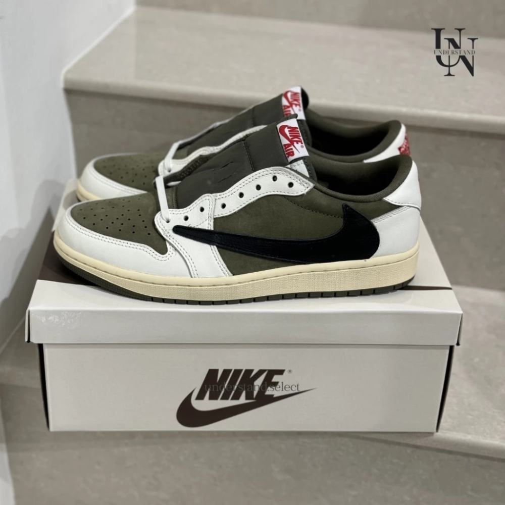 Travis Scott x Nike AJ1 Low OG 橄欖綠 倒鉤 倒勾 DM7866-200-細節圖3