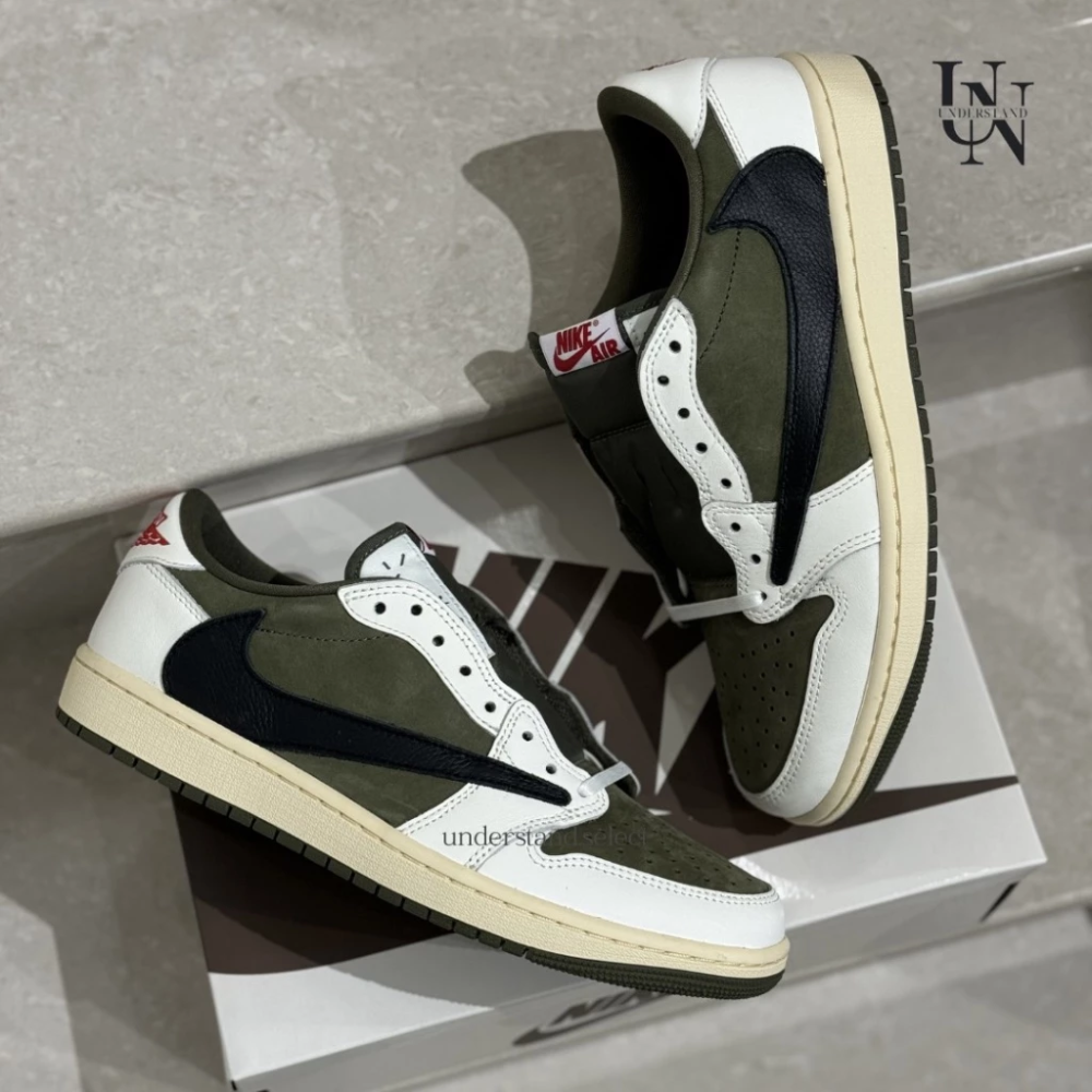 Travis Scott x Nike AJ1 Low OG 橄欖綠 倒鉤 倒勾 DM7866-200-細節圖9
