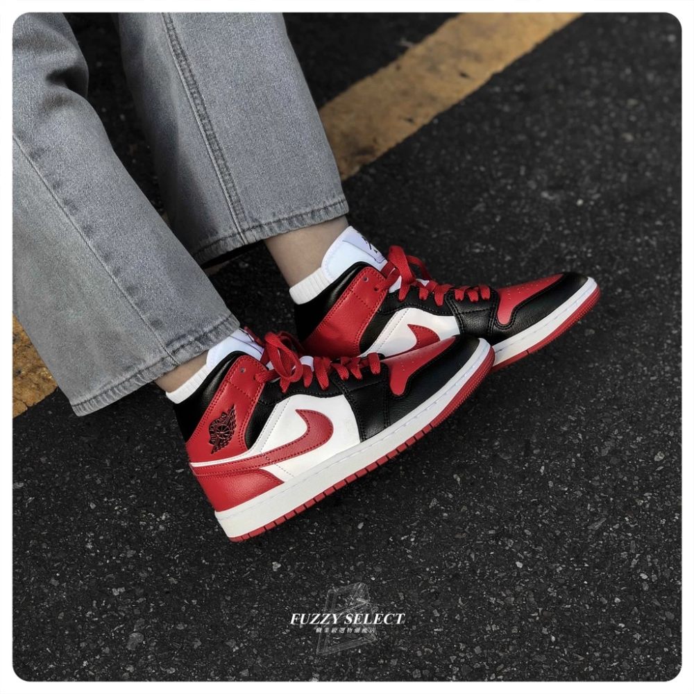 Air Jordan 1 Mid Bred Toe 黑紅 芝加哥 554724-079 BQ6472-細節圖3
