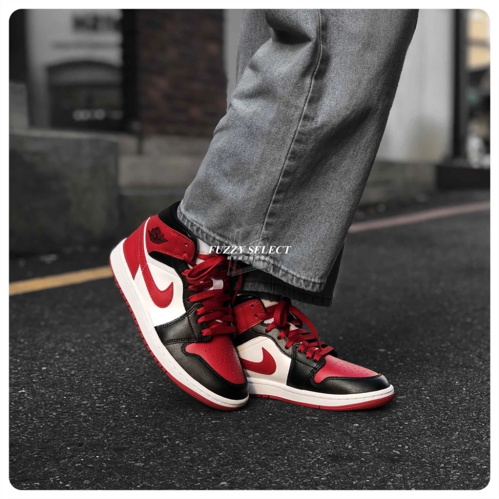 Air Jordan 1 Mid Bred Toe 黑紅 芝加哥 554724-079 BQ6472-細節圖6