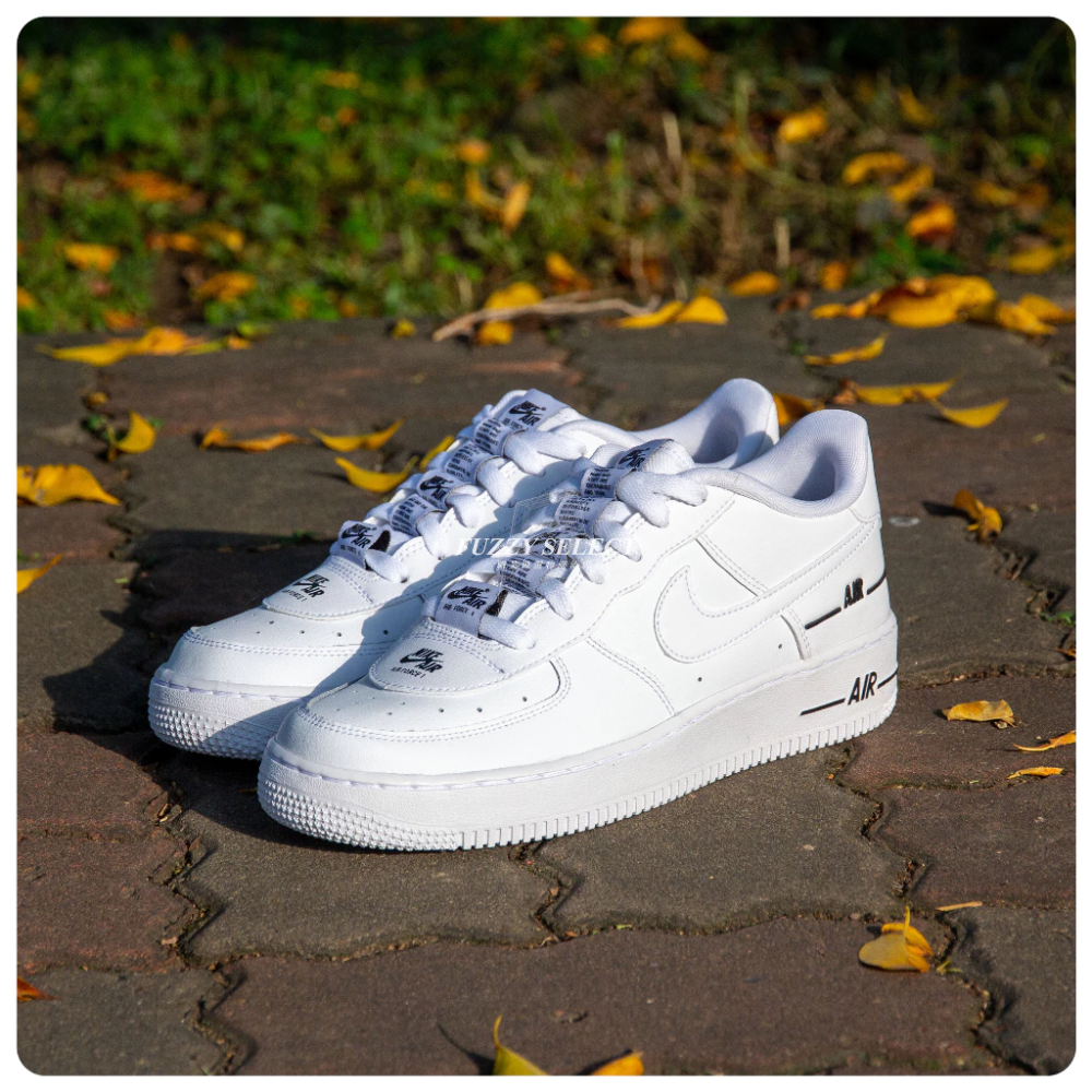 Nike Air Force 1 GS 串標 百搭 全白 白黑 CJ4092-100-細節圖2