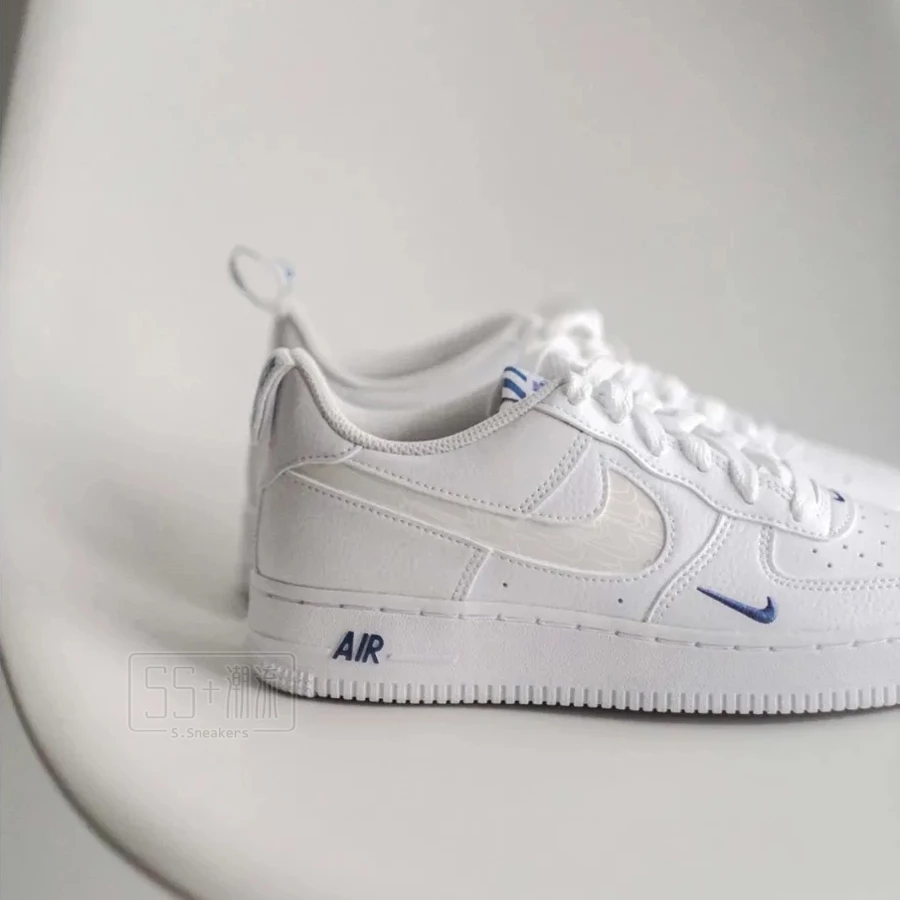 Nike Air Force 1 AF1 休閒鞋 白 白藍 海鹽藍 刺繡 小藍勾 藍勾 小勾 反光 FB8971-100-細節圖4