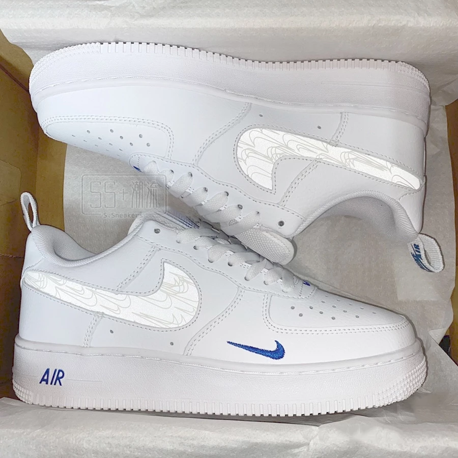 Nike Air Force 1 AF1 休閒鞋 白 白藍 海鹽藍 刺繡 小藍勾 藍勾 小勾 反光 FB8971-100-規格圖9