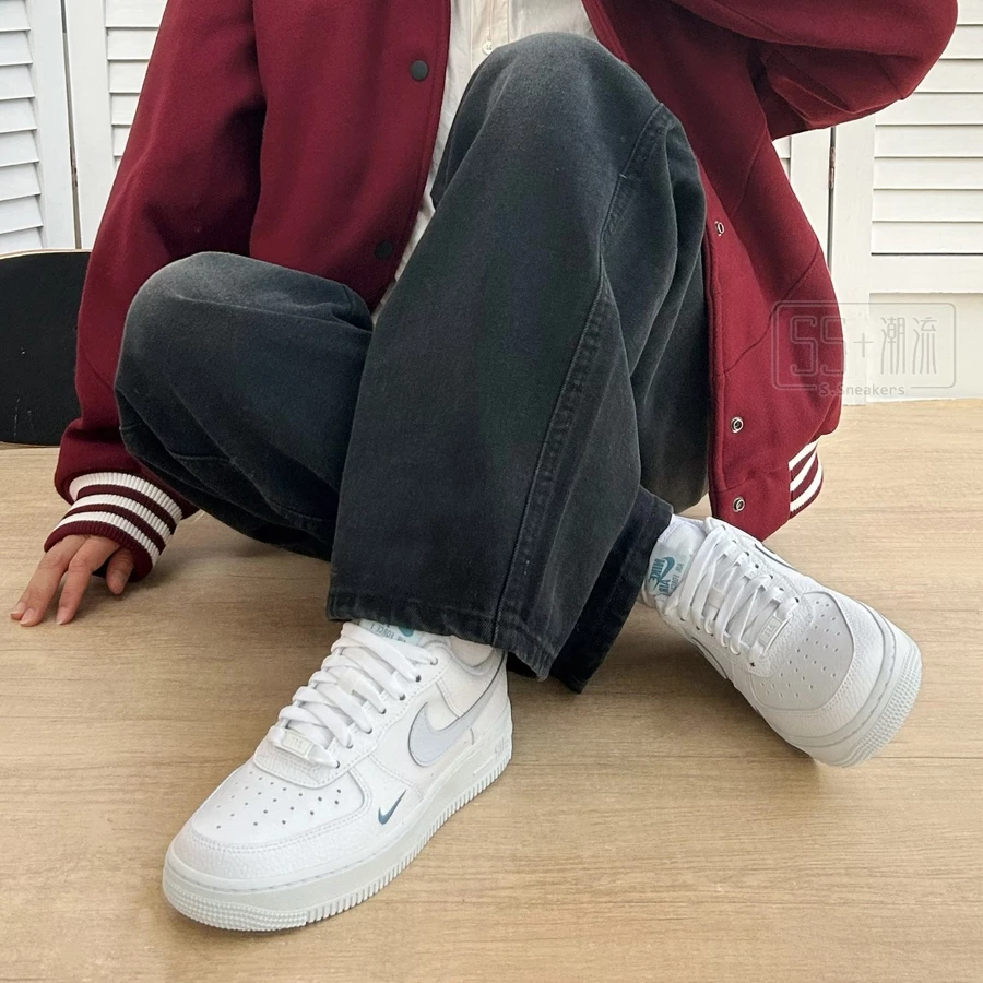 Nike Air Force 1 07 AF1 刺繡 小勾 藍勾 小藍勾 白色 白藍 淺藍 寶寶藍 HV2511-100-細節圖7