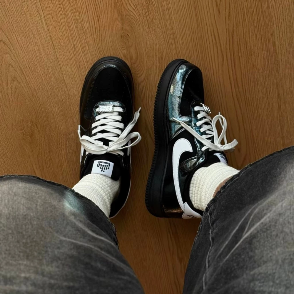 NIKE AIR FORCE 1 復古 AF1 漆皮 亮面 黑白 休閒鞋 男鞋 IB6843-001-細節圖2