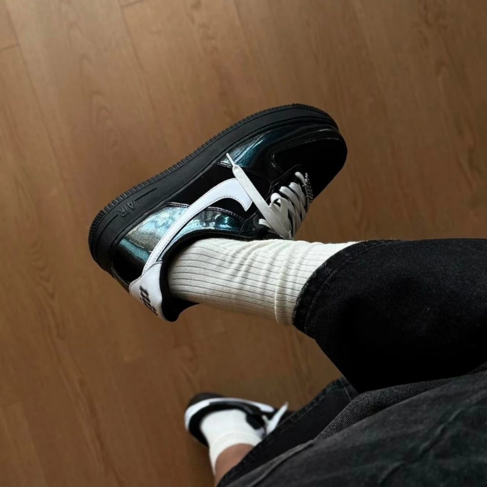 NIKE AIR FORCE 1 復古 AF1 漆皮 亮面 黑白 休閒鞋 男鞋 IB6843-001-細節圖4