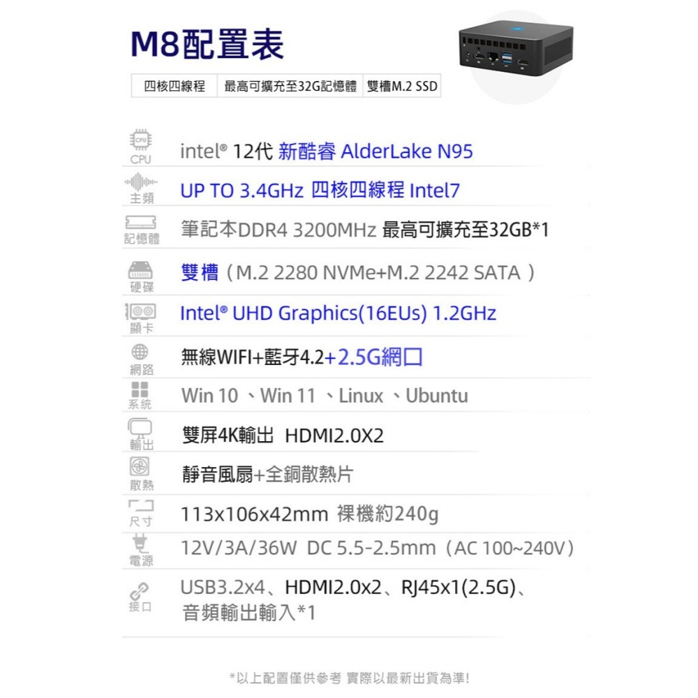 【買就送無線充電器快充版】MOREFINE M8 迷你電腦(Intel N95 3.4GHz) - 16G/1TB-細節圖5