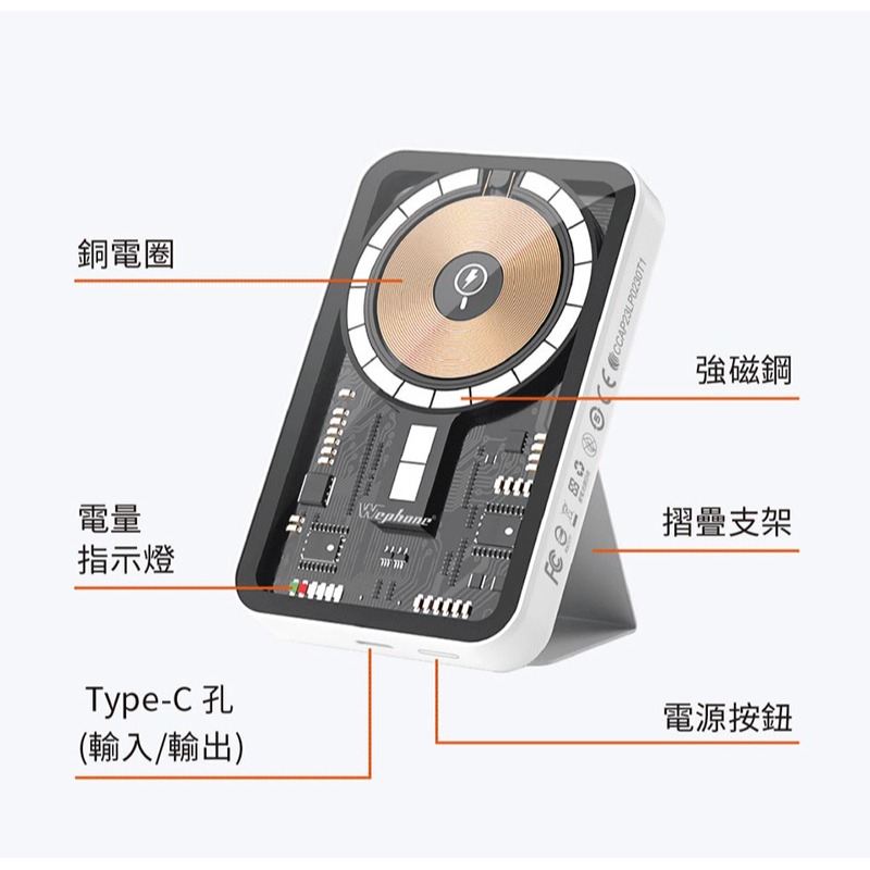 WEPHONE 工業風透明磁吸行動電源(10000mAh)-細節圖11