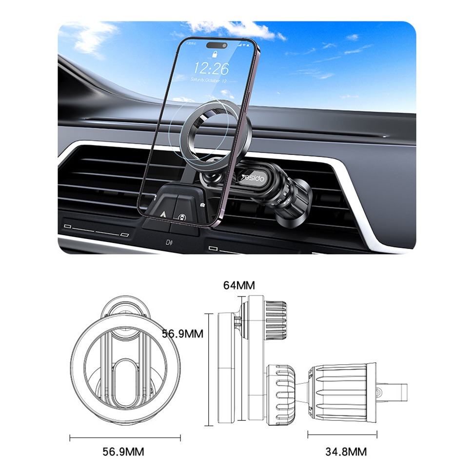 yesido C157 出風口勾式磁吸手機支架 手機架 導航架 磁吸支架 各種風口可用 支援 MagSafe不擋出風口-細節圖10