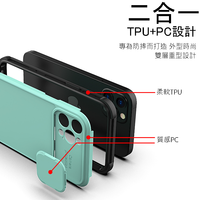 推窗防摔殼 iPhone 14 13 12 11 pro max 鏡頭保護 軍工級防摔 支援無線充電 滑蓋 手機殼-細節圖3